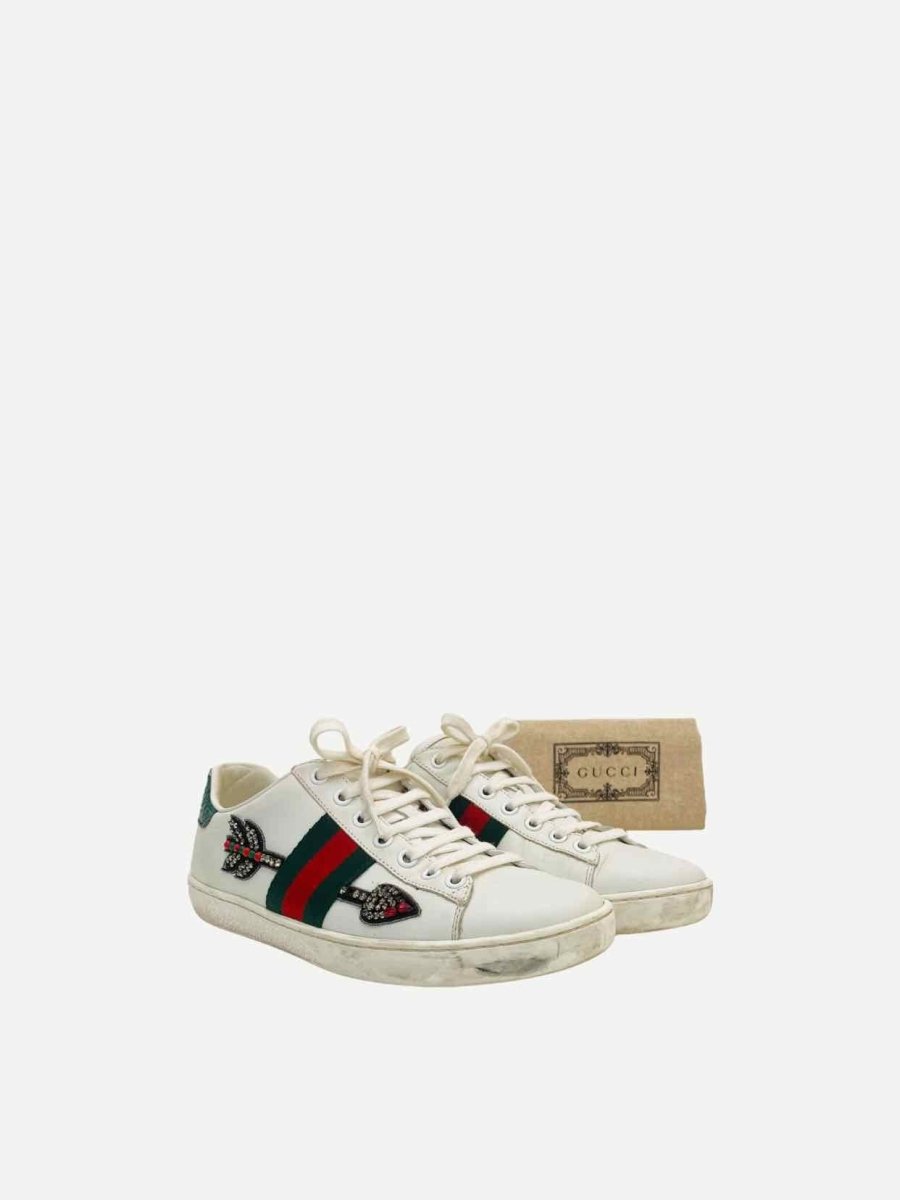 Pre - loved GUCCI Ace White Arrow Sneakers at Reems Closet