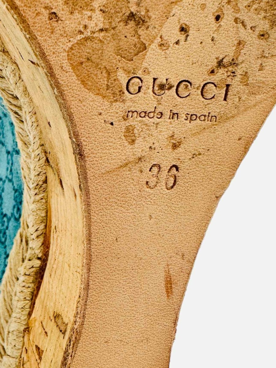Pre - loved GUCCI Ankle Strap Blue GG Size EU 36 Wedges at Reems Closet