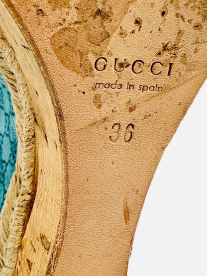 Pre - loved GUCCI Ankle Strap Blue GG Size EU 36 Wedges at Reems Closet