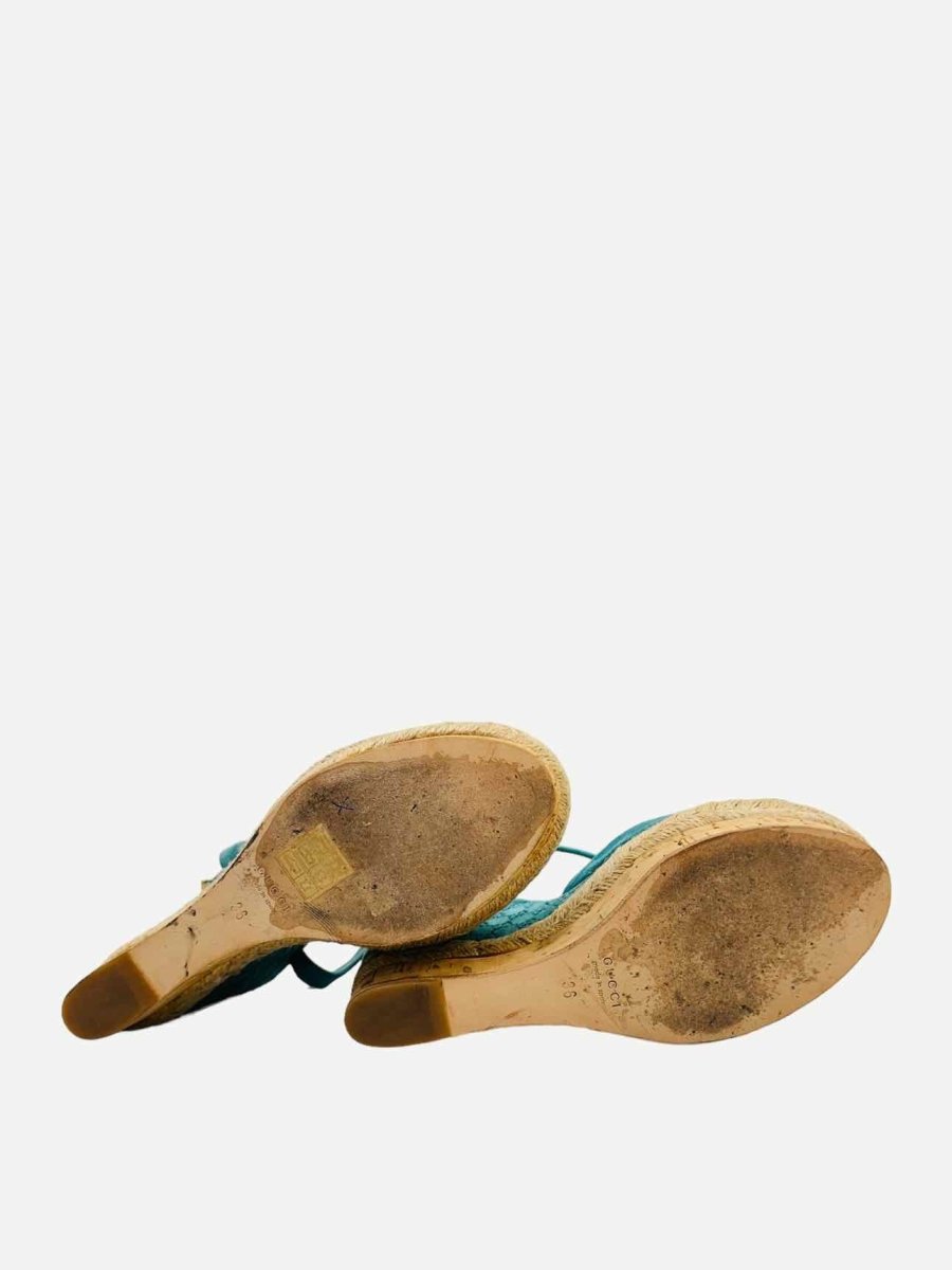 Pre - loved GUCCI Ankle Strap Blue GG Size EU 36 Wedges at Reems Closet