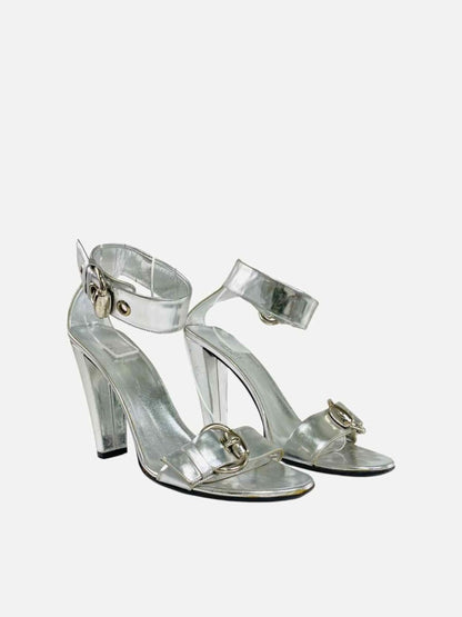 Pre - loved GUCCI Ankle Strap Silver Heeled Sandals 39.5 at Reems Closet