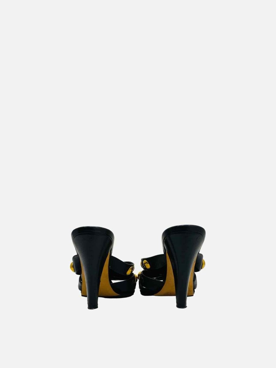 Pre - loved GUCCI Babouska Black w/ Gold Stud Embellished Mules at Reems Closet