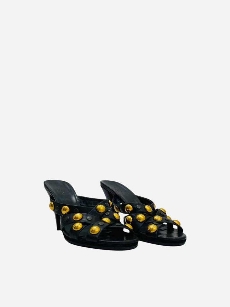 Pre - loved GUCCI Babouska Black w/ Gold Stud Embellished Mules at Reems Closet