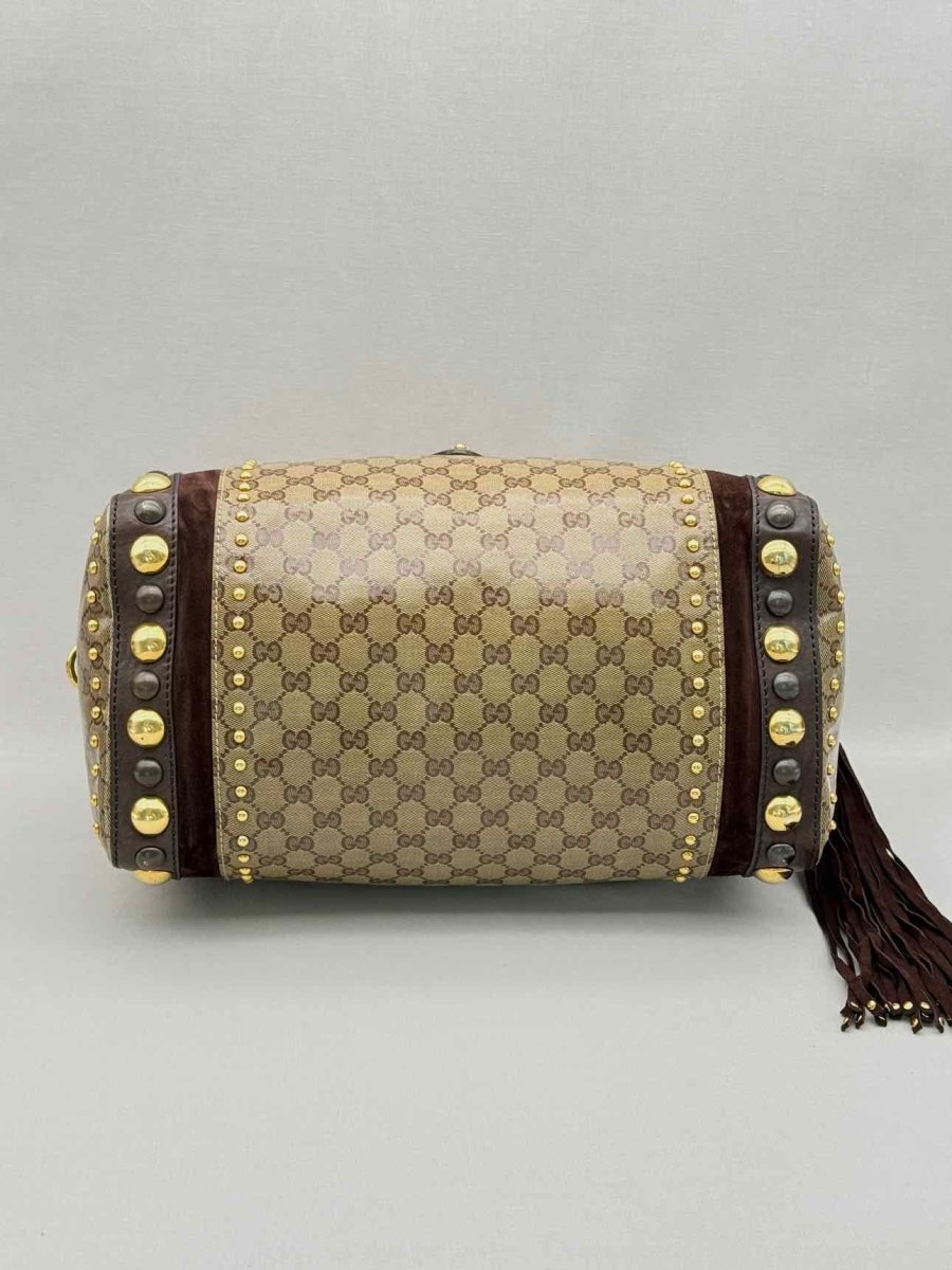 Pre-loved GUCCI Babouska Brown & Beige GG Top Handle at Reems Closet