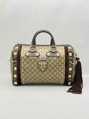 Pre-loved GUCCI Babouska Brown & Beige GG Top Handle at Reems Closet