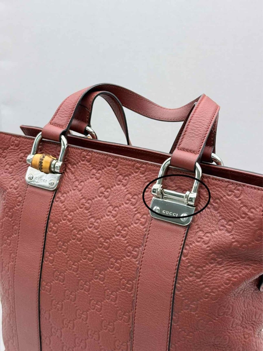 Pre - loved GUCCI Bamboo Bar Rusty Red Guccissima Tote Bag at Reems Closet