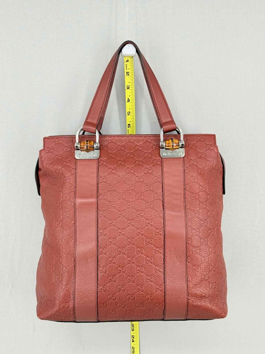 Pre - loved GUCCI Bamboo Bar Rusty Red Guccissima Tote Bag at Reems Closet