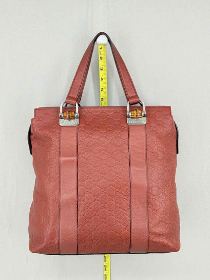 Pre - loved GUCCI Bamboo Bar Rusty Red Guccissima Tote Bag at Reems Closet
