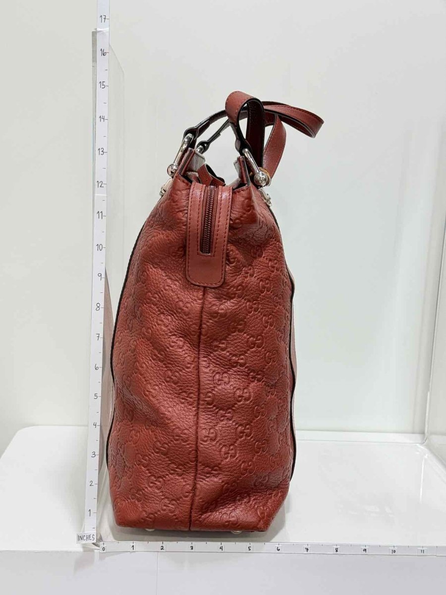Pre - loved GUCCI Bamboo Bar Rusty Red Guccissima Tote Bag at Reems Closet