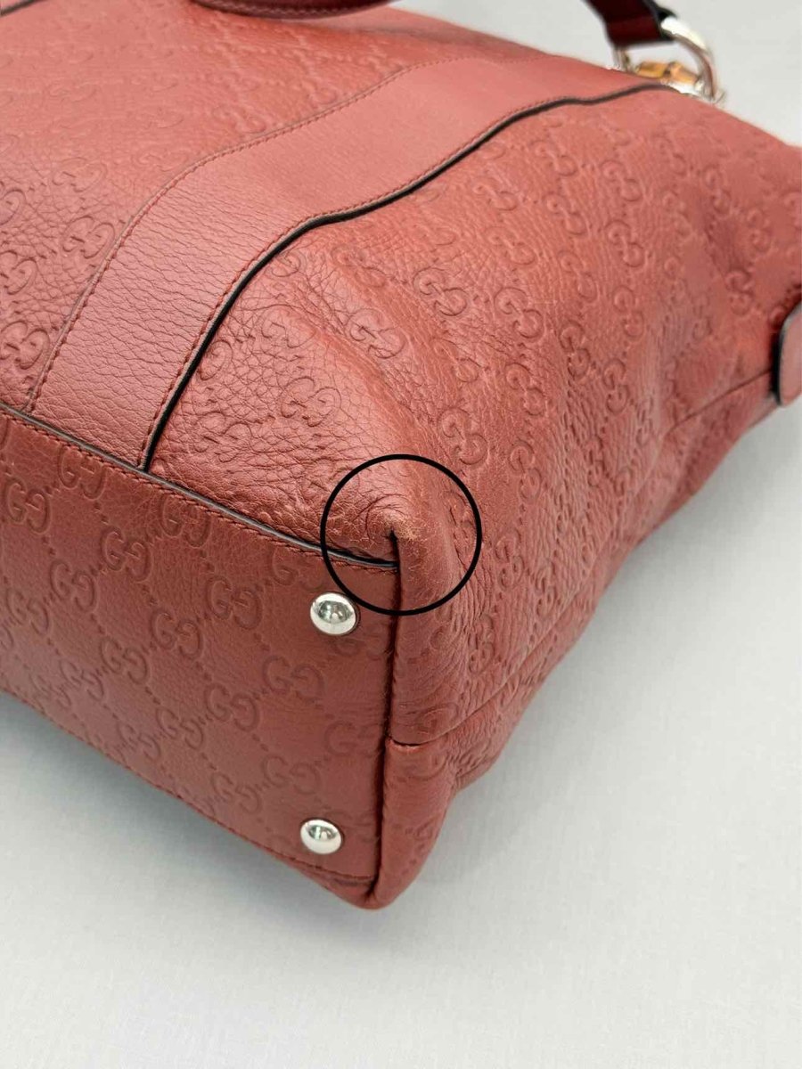 Pre - loved GUCCI Bamboo Bar Rusty Red Guccissima Tote Bag at Reems Closet