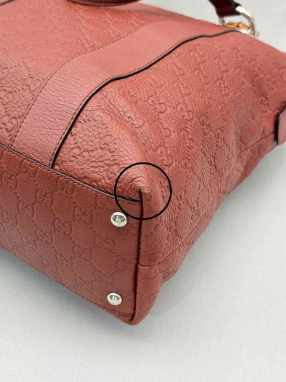Pre - loved GUCCI Bamboo Bar Rusty Red Guccissima Tote Bag at Reems Closet