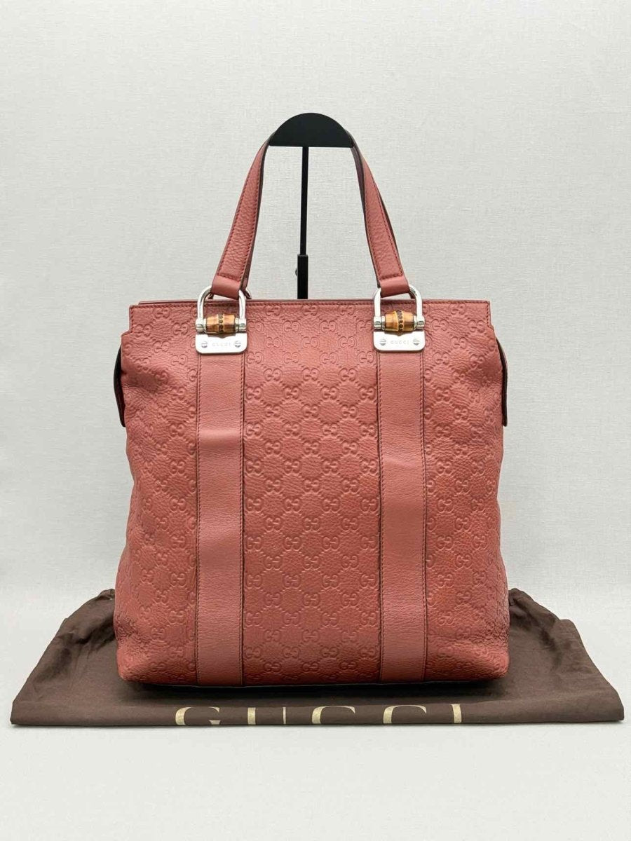 Pre - loved GUCCI Bamboo Bar Rusty Red Guccissima Tote Bag at Reems Closet