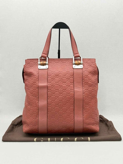 Pre - loved GUCCI Bamboo Bar Rusty Red Guccissima Tote Bag at Reems Closet