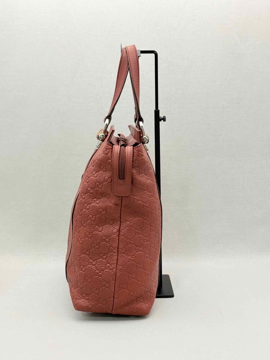 Pre - loved GUCCI Bamboo Bar Rusty Red Guccissima Tote Bag at Reems Closet