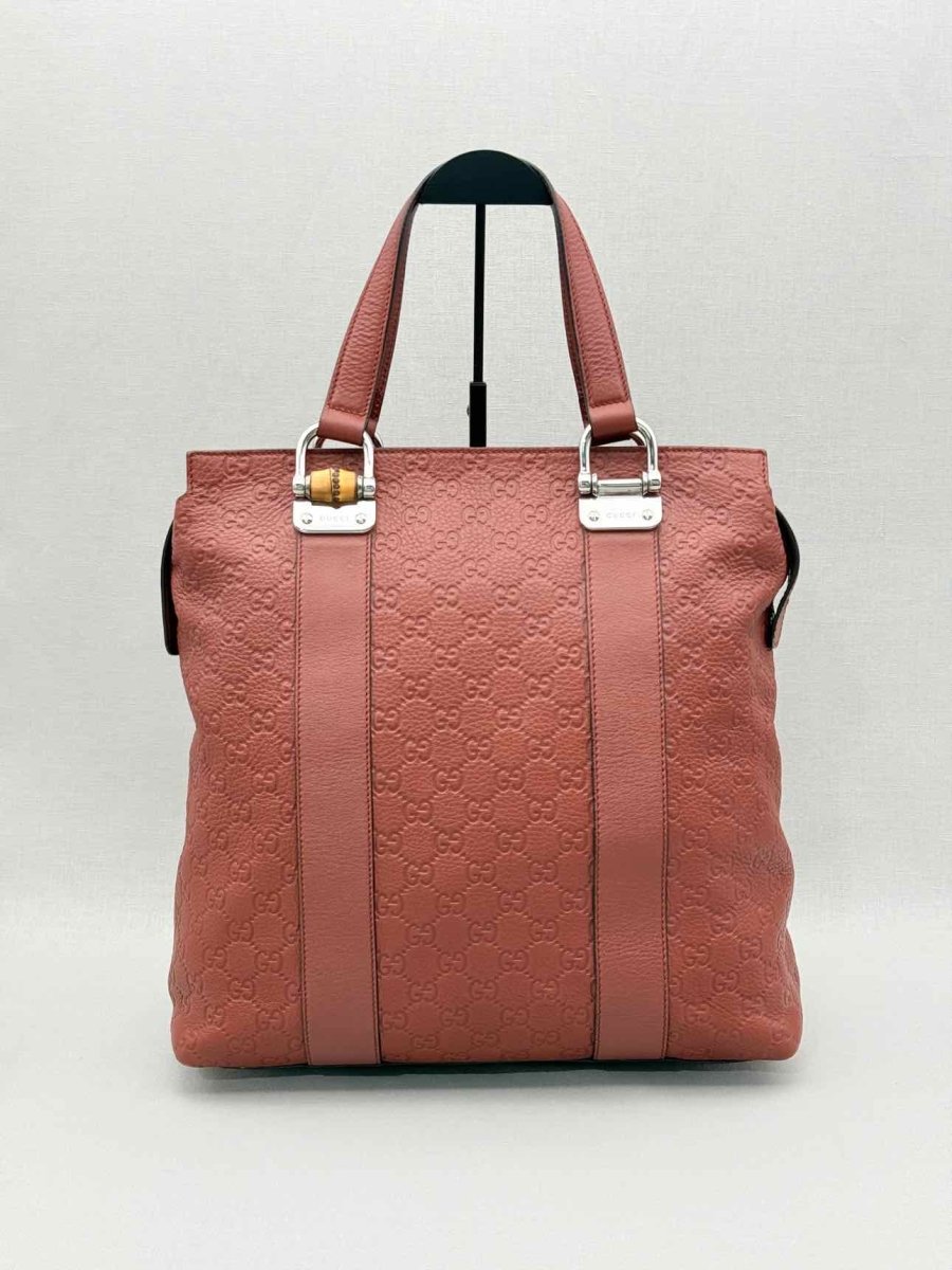 Pre - loved GUCCI Bamboo Bar Rusty Red Guccissima Tote Bag at Reems Closet