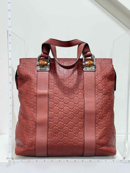Pre - loved GUCCI Bamboo Bar Rusty Red Guccissima Tote Bag at Reems Closet