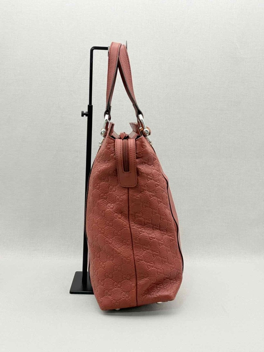 Pre - loved GUCCI Bamboo Bar Rusty Red Guccissima Tote Bag at Reems Closet