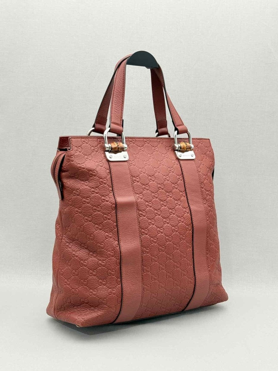 Pre - loved GUCCI Bamboo Bar Rusty Red Guccissima Tote Bag at Reems Closet