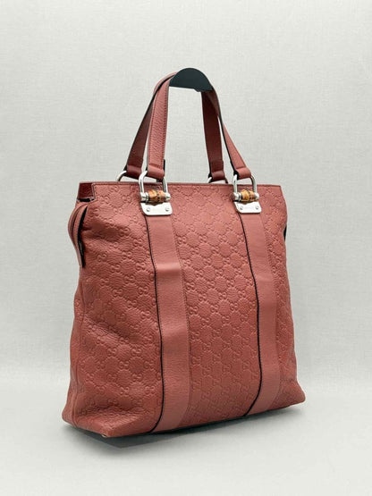 Pre - loved GUCCI Bamboo Bar Rusty Red Guccissima Tote Bag at Reems Closet