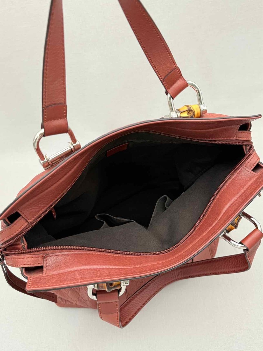 Pre - loved GUCCI Bamboo Bar Rusty Red Guccissima Tote Bag at Reems Closet