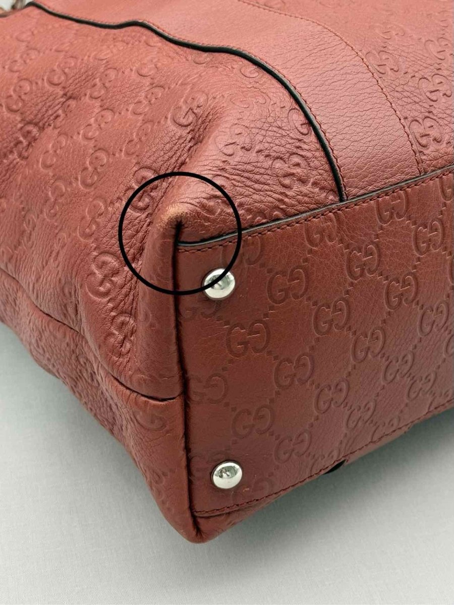 Pre - loved GUCCI Bamboo Bar Rusty Red Guccissima Tote Bag at Reems Closet