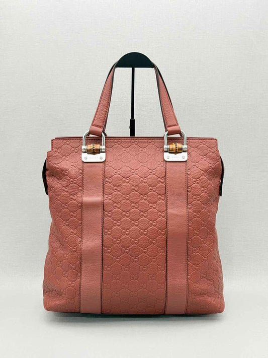 Pre - loved GUCCI Bamboo Bar Rusty Red Guccissima Tote Bag at Reems Closet