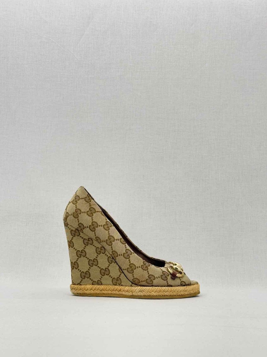 Pre - loved GUCCI Beige Guccissima Size EU 37 Wedges at Reems Closet