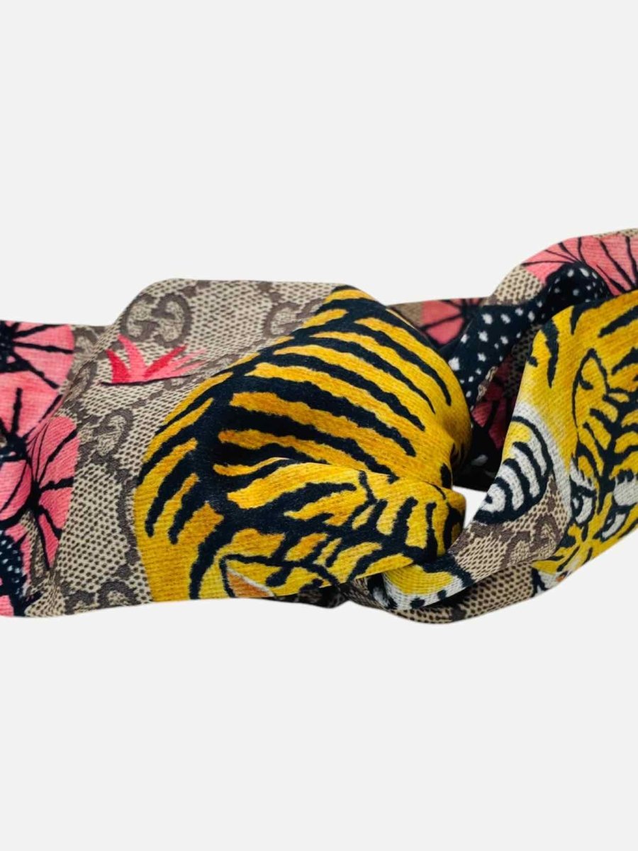 Pre - loved GUCCI Bengal Tiger Print Brown Multicolor GG Headband at Reems Closet