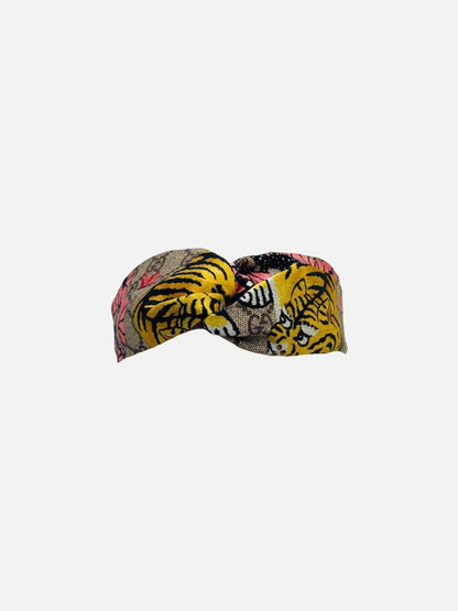 Pre - loved GUCCI Bengal Tiger Print Brown Multicolor GG Headband at Reems Closet