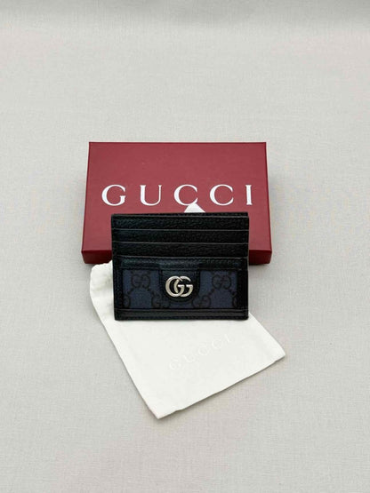 Pre-loved GUCCI Black & Blue GG Card Case at Reems Closet