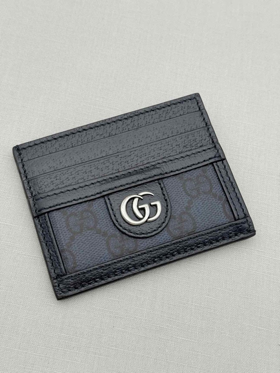 Pre-loved GUCCI Black & Blue GG Card Case at Reems Closet