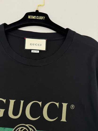 Pre - loved GUCCI Black Logo Print Size XSmall T-shirt at Reems Closet