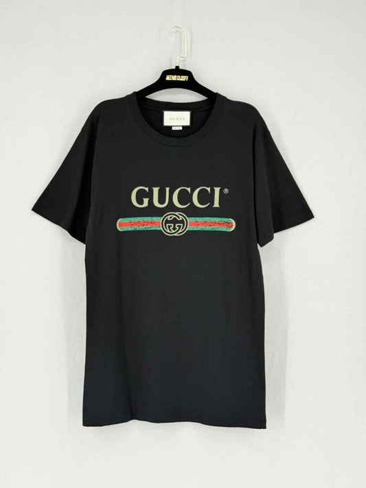 Pre - loved GUCCI Black Logo Print Size XSmall T-shirt at Reems Closet