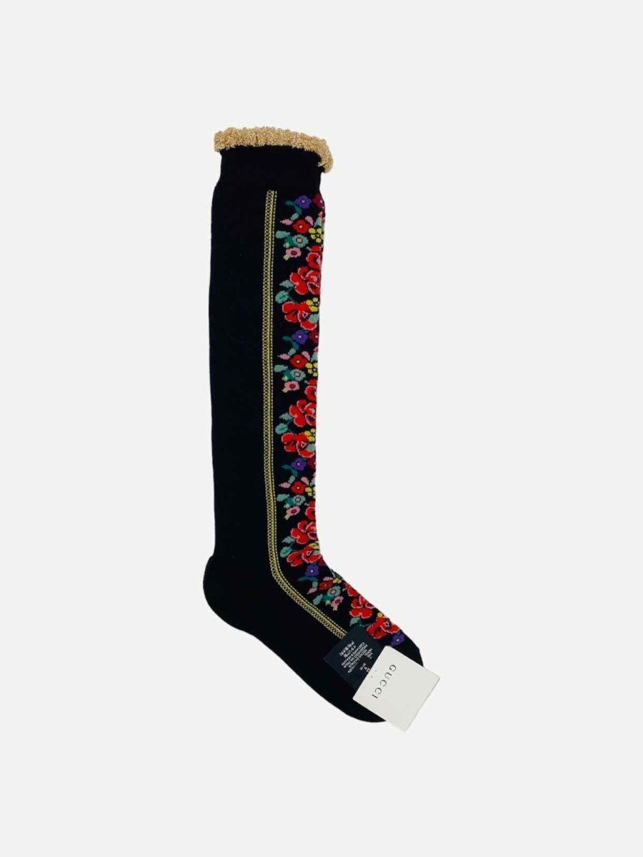 Pre - loved GUCCI Black Multicolor Floral Socks at Reems Closet