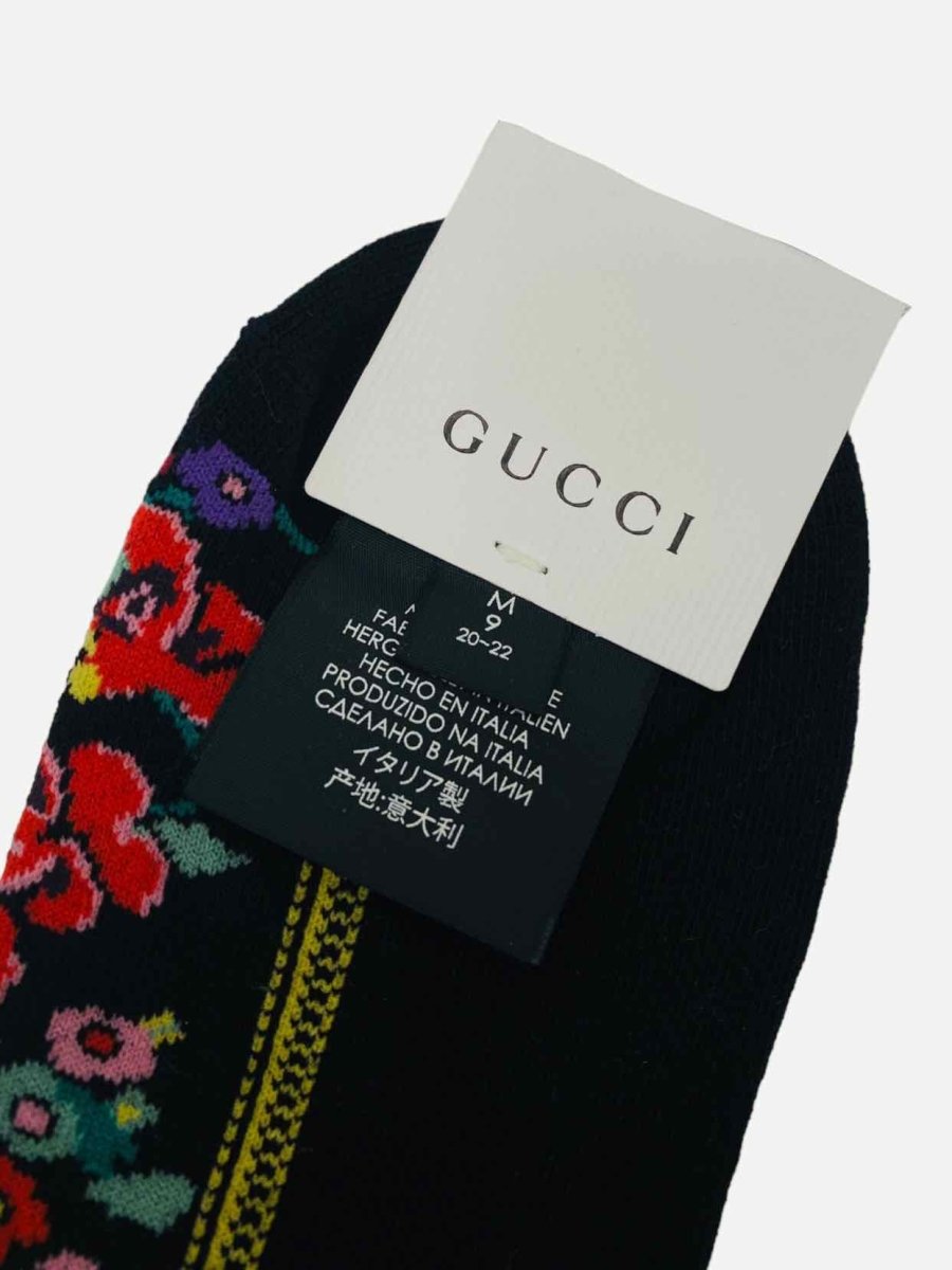 Pre - loved GUCCI Black Multicolor Floral Socks at Reems Closet