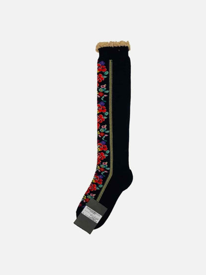 Pre - loved GUCCI Black Multicolor Floral Socks at Reems Closet