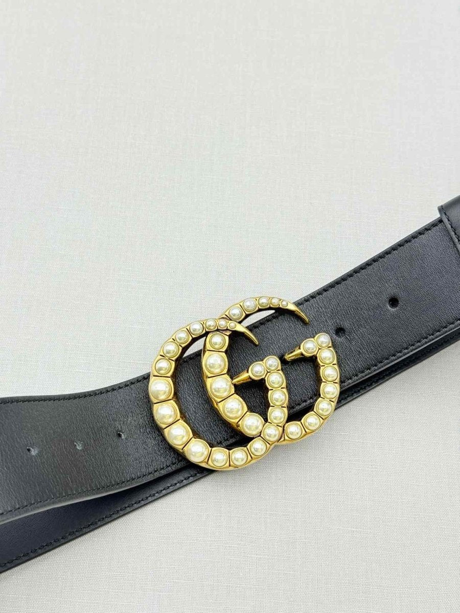 Pre - loved GUCCI Black Pearl Belt at Reems Closet