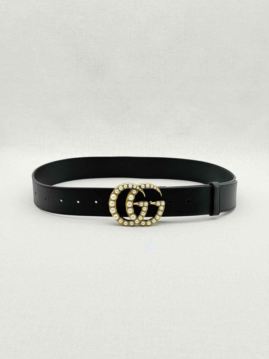 Pre - loved GUCCI Black Pearl Belt at Reems Closet