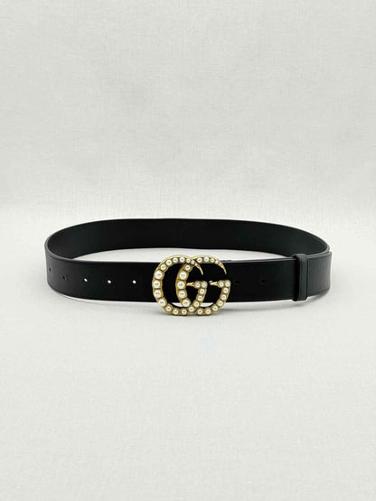 Pre - loved GUCCI Black Pearl Belt at Reems Closet