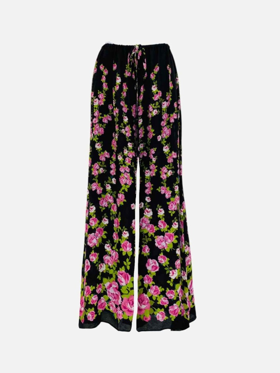 Pre - loved GUCCI Black w/ Pink Rose Print Pants at Reems Closet