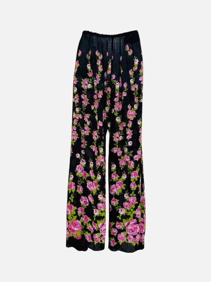 Pre - loved GUCCI Black w/ Pink Rose Print Pants at Reems Closet