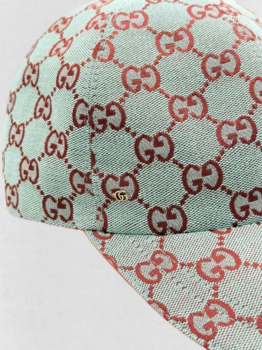 Pre - loved GUCCI Blue Leather Trim Hat at Reems Closet