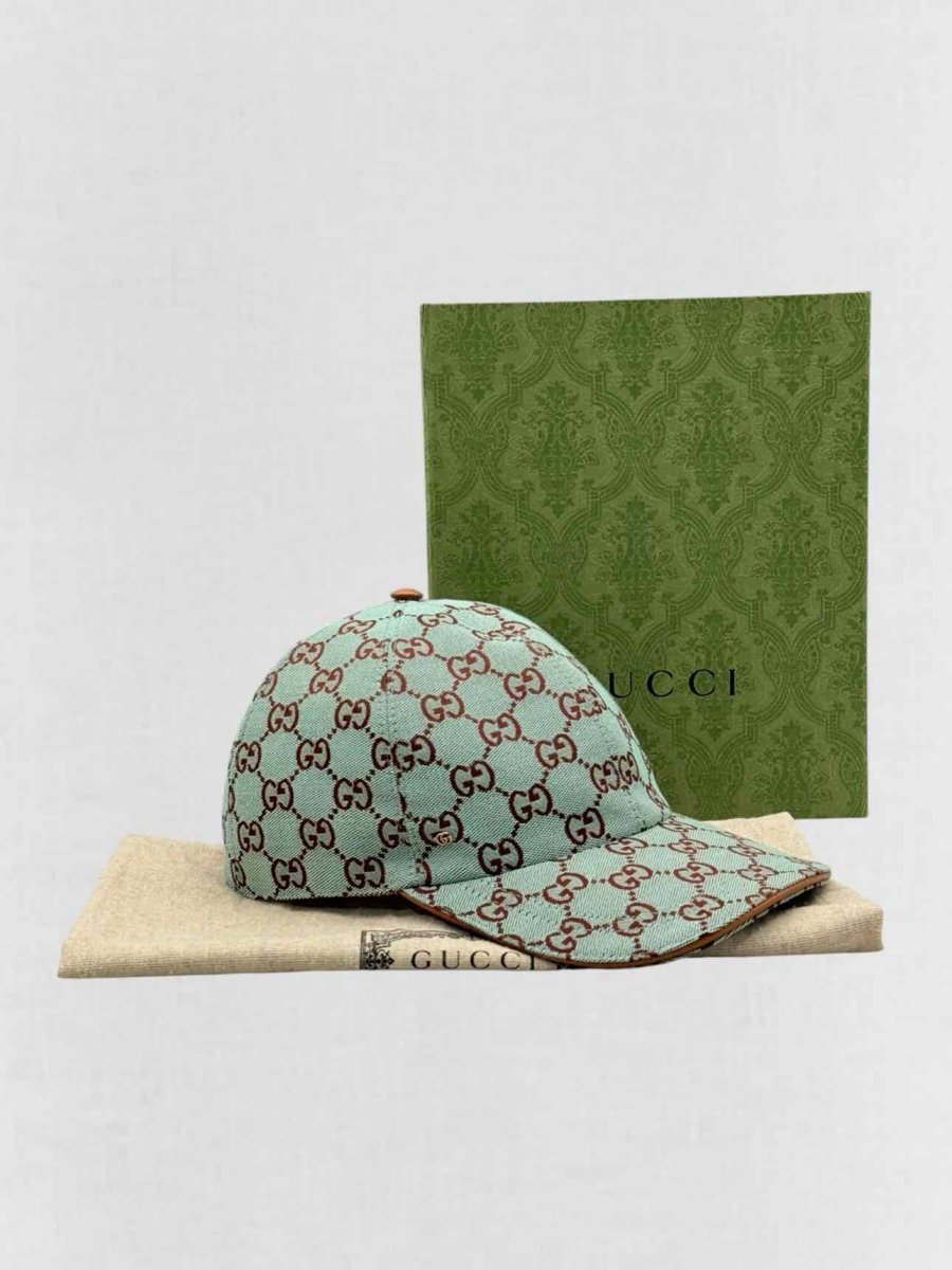 Pre - loved GUCCI Blue Leather Trim Hat at Reems Closet