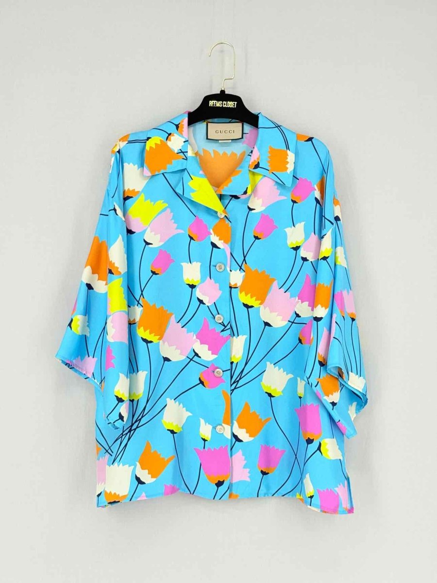 Pre - loved GUCCI Blue Multicolor Tulip Print Size US 2 Outfit Set at Reems Closet