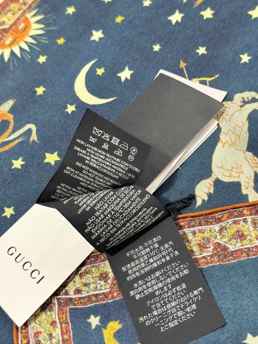 Pre - loved GUCCI Blue Multicolor Zodiac Print Handkerchief at Reems Closet