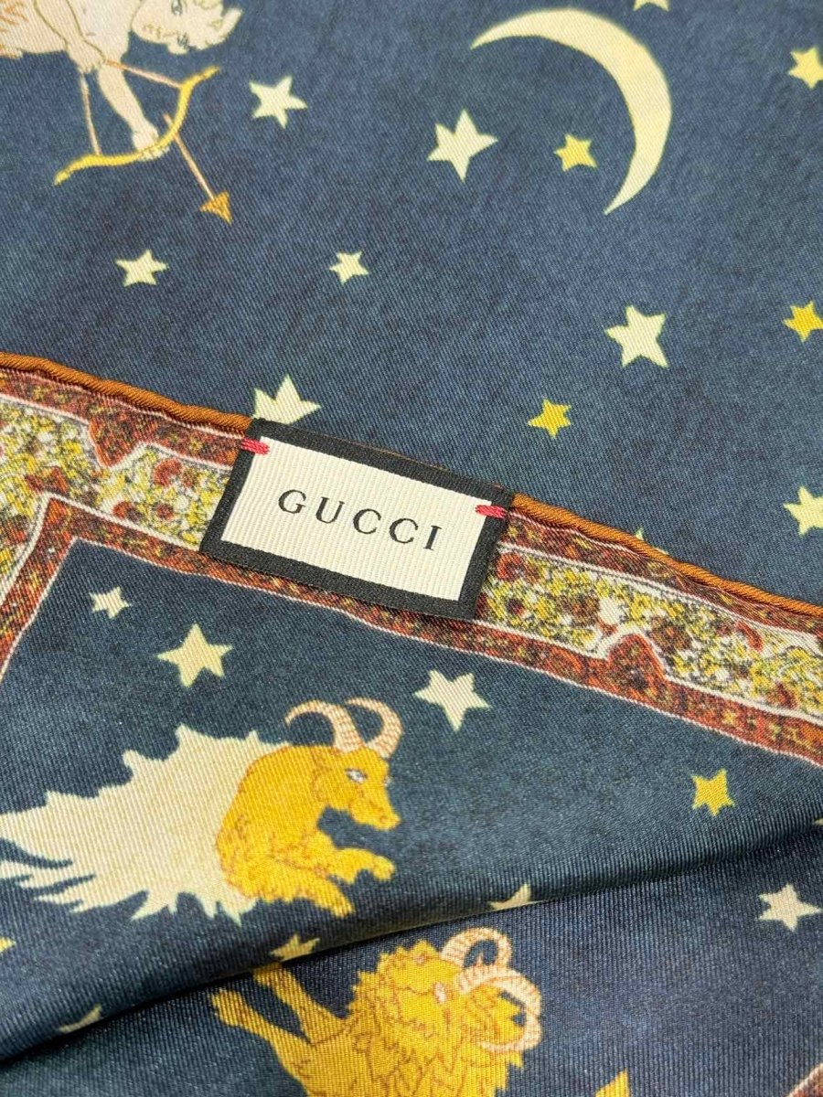 Pre - loved GUCCI Blue Multicolor Zodiac Print Handkerchief at Reems Closet