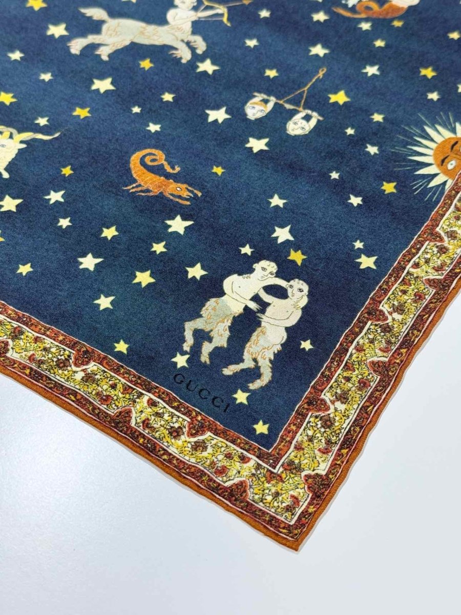 Pre - loved GUCCI Blue Multicolor Zodiac Print Handkerchief at Reems Closet