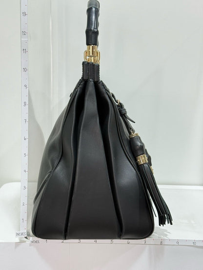 Pre - loved GUCCI Bold Bamboo Black Top Handle at Reems Closet
