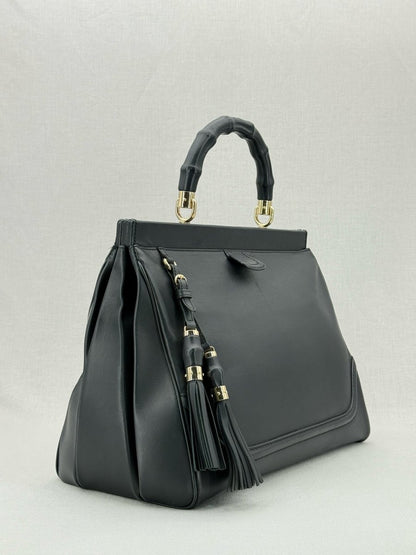 Pre - loved GUCCI Bold Bamboo Black Top Handle at Reems Closet