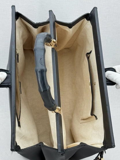 Pre - loved GUCCI Bold Bamboo Black Top Handle at Reems Closet